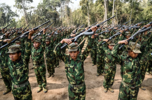 Members of ethnic rebel group Taang National Liberation Army training in the northern Myanmar Shan State, March 8, 2023 (CNN)